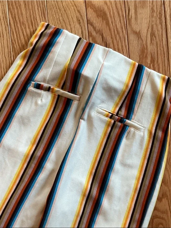Free People Striped High-Waist Flare Pants - White Multi elastic sz 0 NWOT 70s - Picture 10 of 11